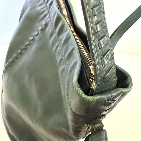 Kooba Limon Leather Hobo Shoulder Bag Braided Boho Bucket Forest Green - Picture 8 of 13